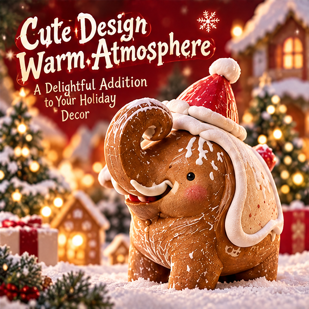 Rear view of Christmas elephant figurine showing white icing-look ear and back decorations