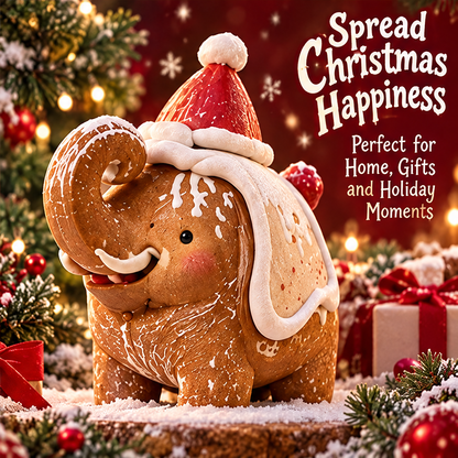 Christmas elephant figurine wearing a red Santa hat with Merry Christmas greeting
